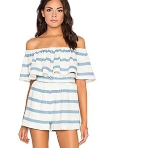 Mara Hoffman x Revolve Off Shoulder Ruffle Set in 
Novelty Stripe, New with Tags